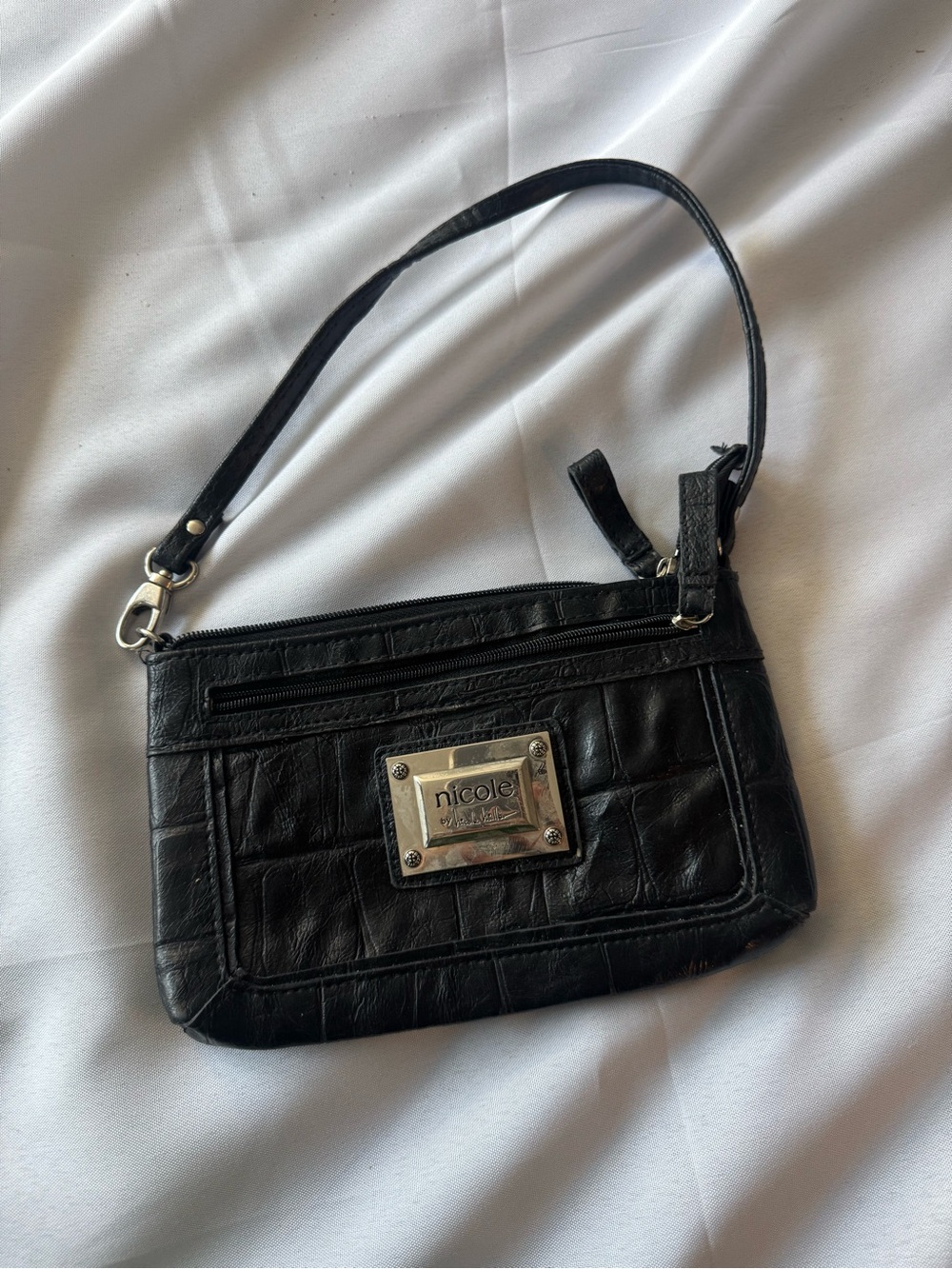 Nicole by Nicole Miller Black Wristlet with Metal Logo Plate